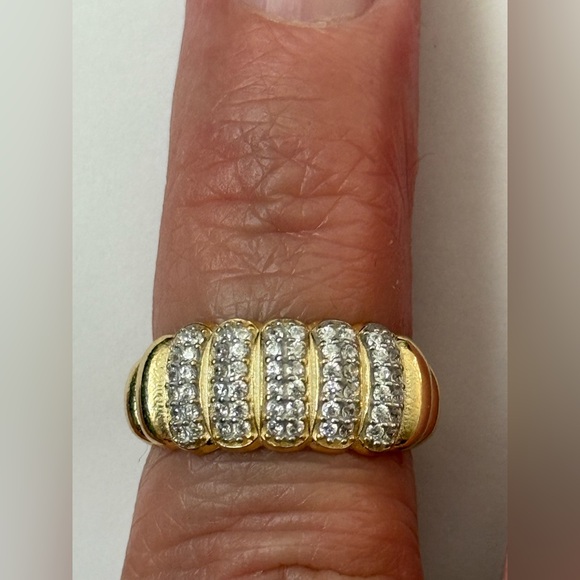 925 Silver band ring clear cz stones 18k yellow gold plated
